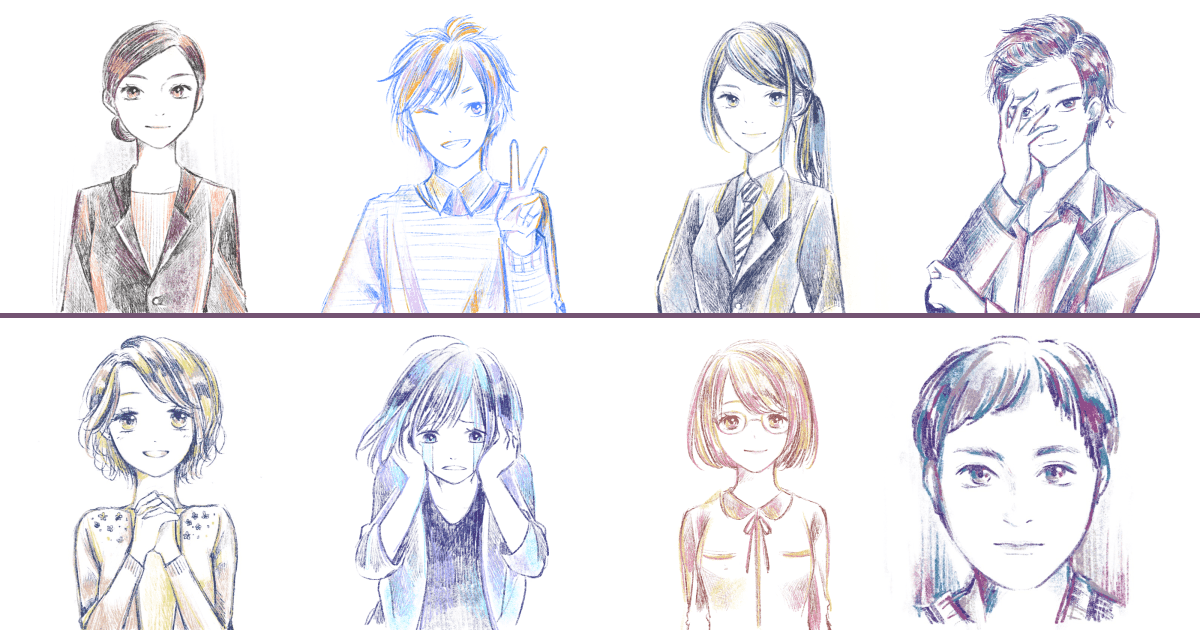 似顔絵やオリジナルキャラを描いていただきました